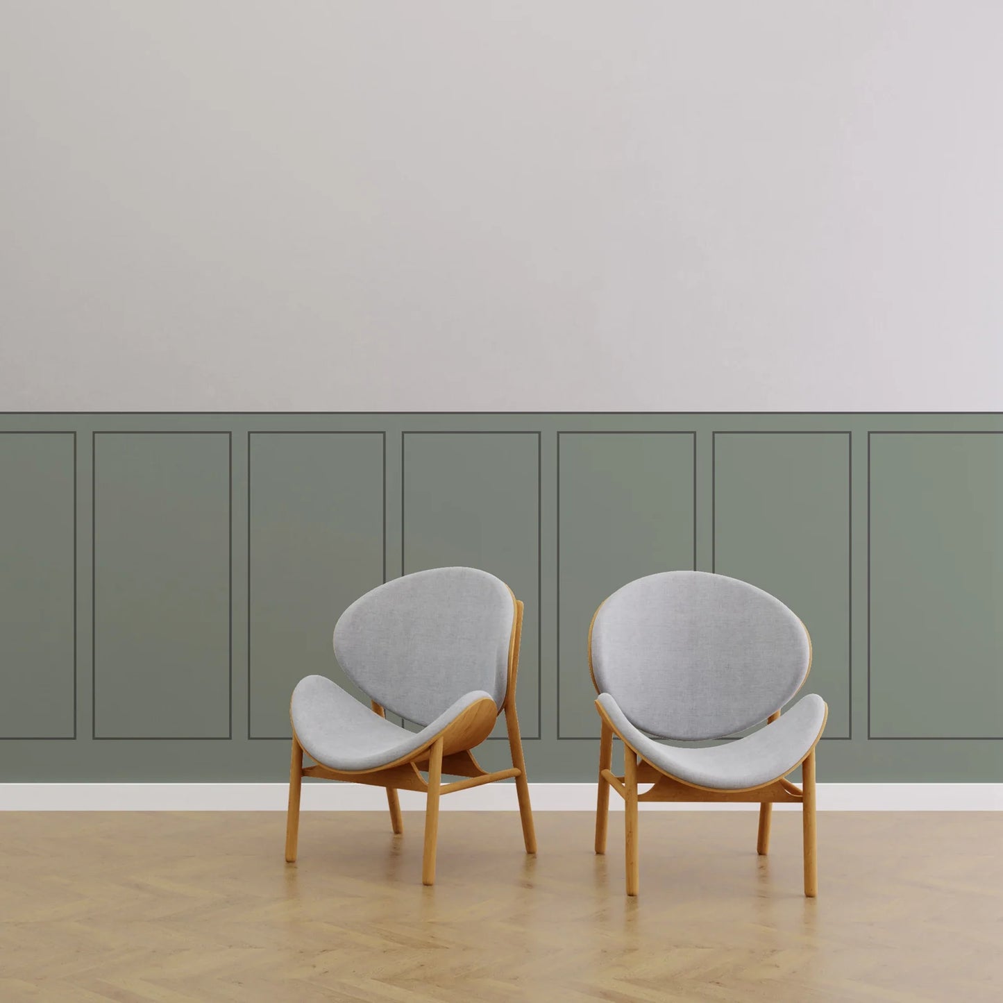 SageWood Wainscoting Large Panel Wallpaper - Green