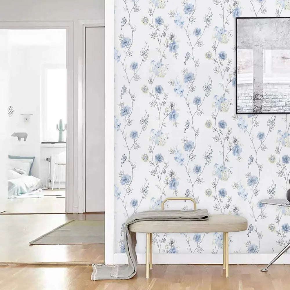 French Country Blossom Wallpaper - Light Blue
