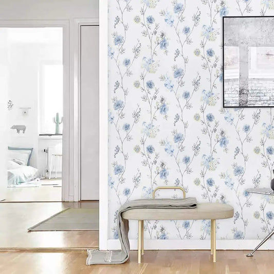 French Country Blossom Wallpaper - Light Blue