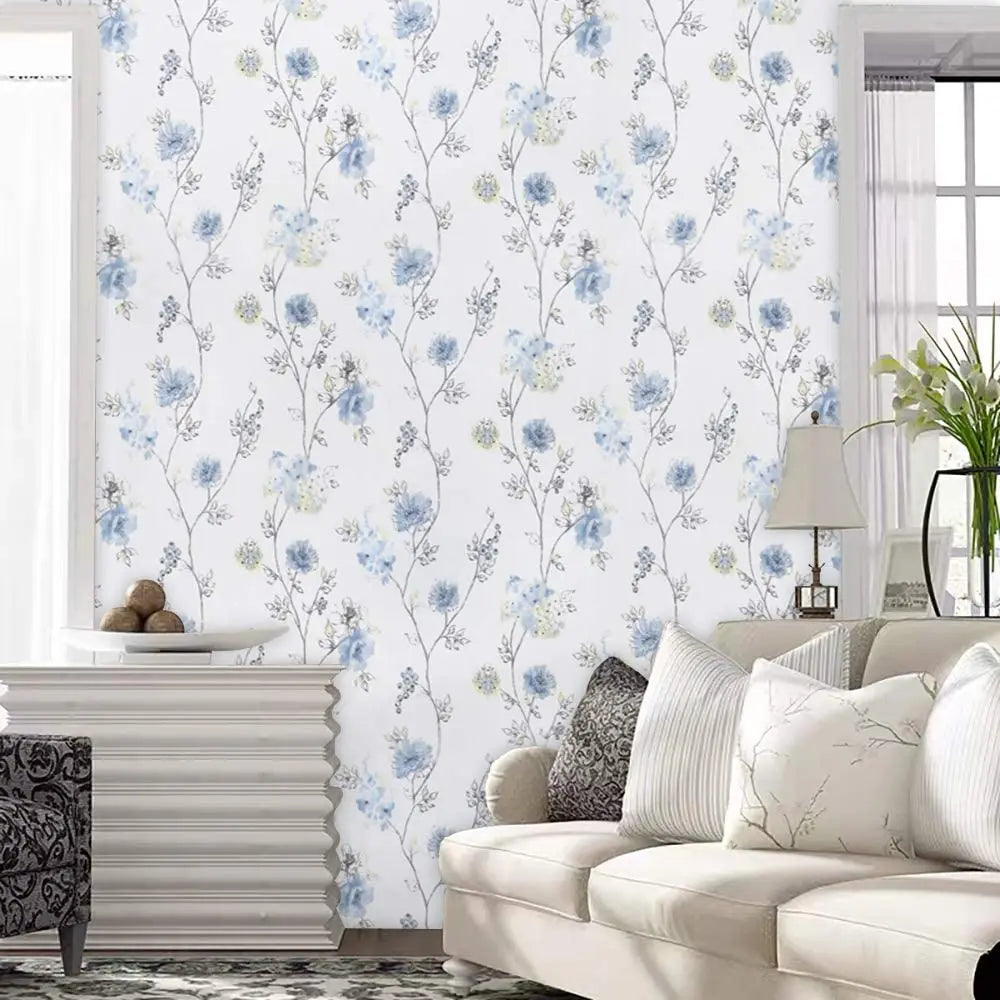 French Country Blossom Wallpaper - Light Blue