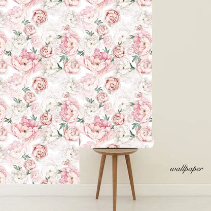 English Country Blossom Wallpaper - Light Pink Peonies