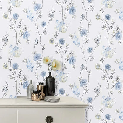 French Country Blossom Wallpaper - Light Blue