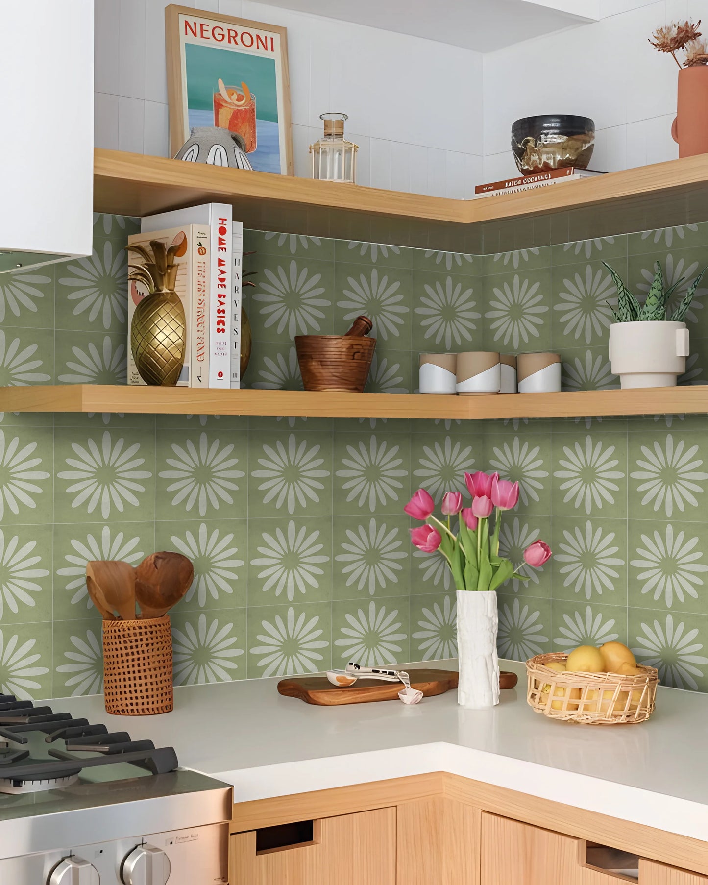 Desert Rose Tile Decals - Light Green