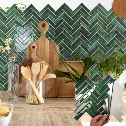 Serenity Herringbone Short 3D Tile Decals - Dark Green