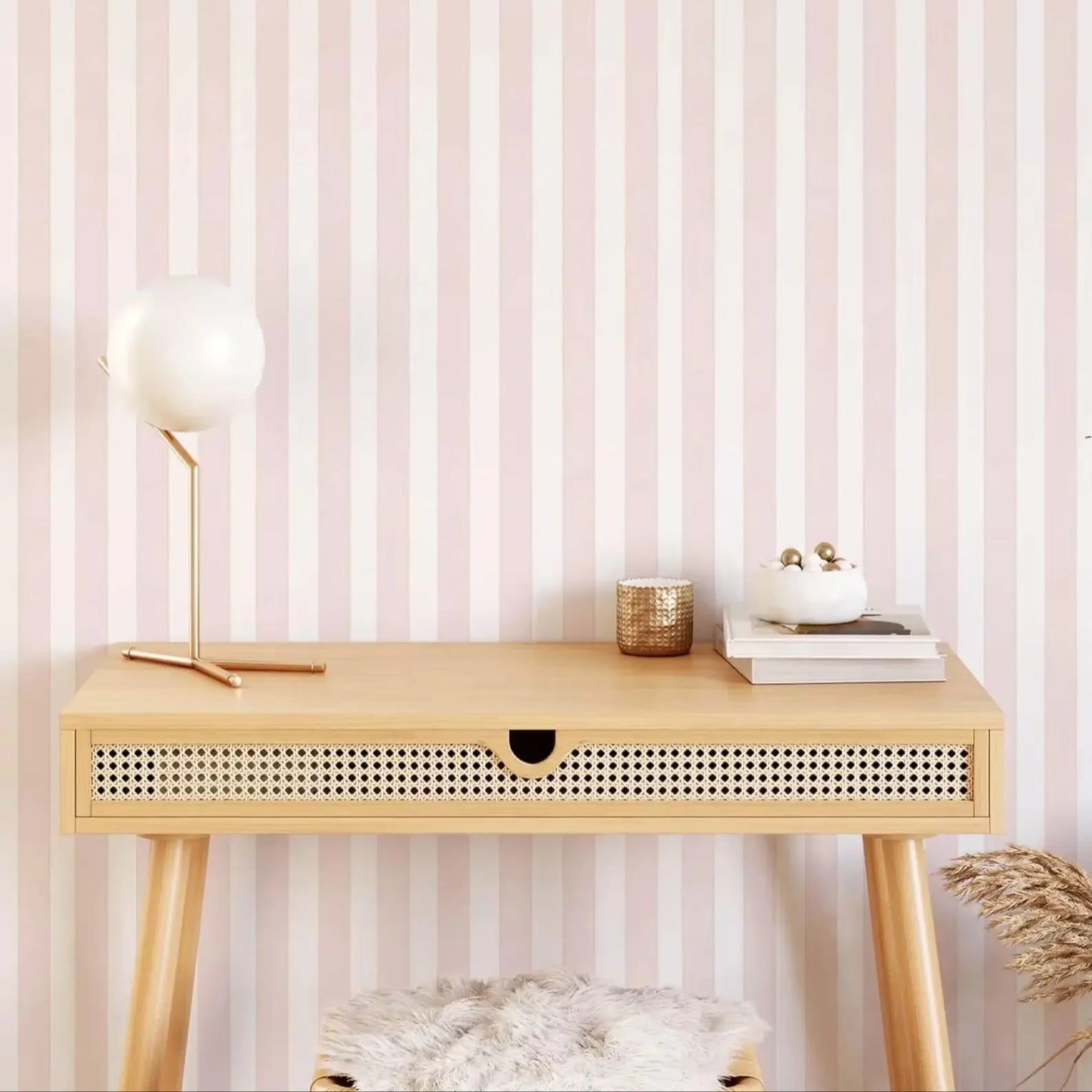 French Country Stripe Wallpaper - Light Pink