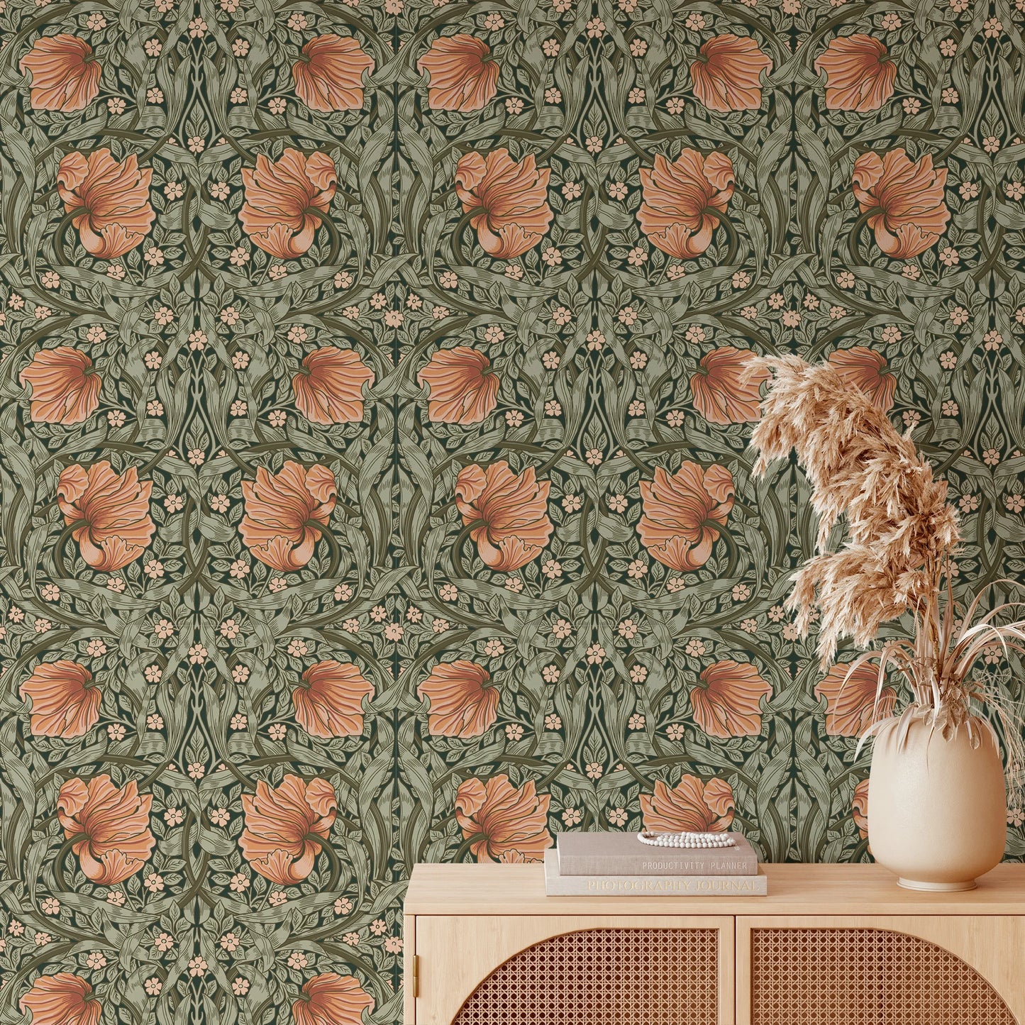 English Country Garden Lilly Wallpaper - Terracotta