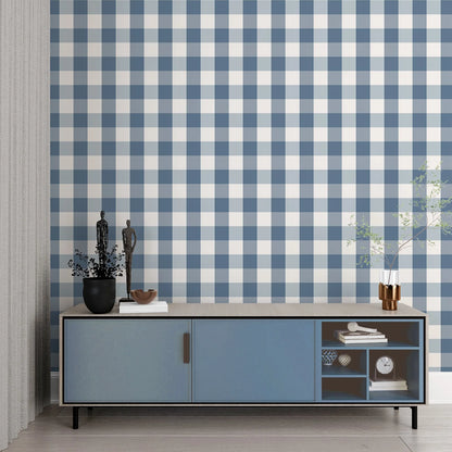 French Country Plaid Wallpaper - Blue