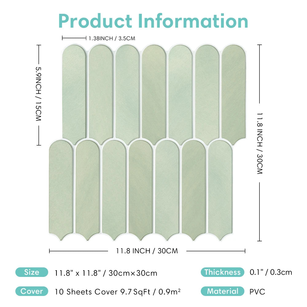 Serenity Fish Scale Long 3D Tiles Decals - Light Green