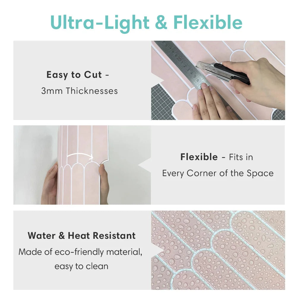 Serenity Fish Scale Long 3D Tiles - Light Pink