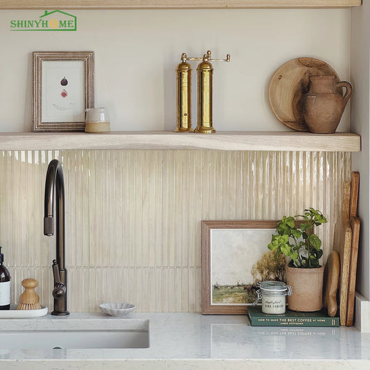 Lustrous ModernStack Thin 3D Tile Decals - Cream