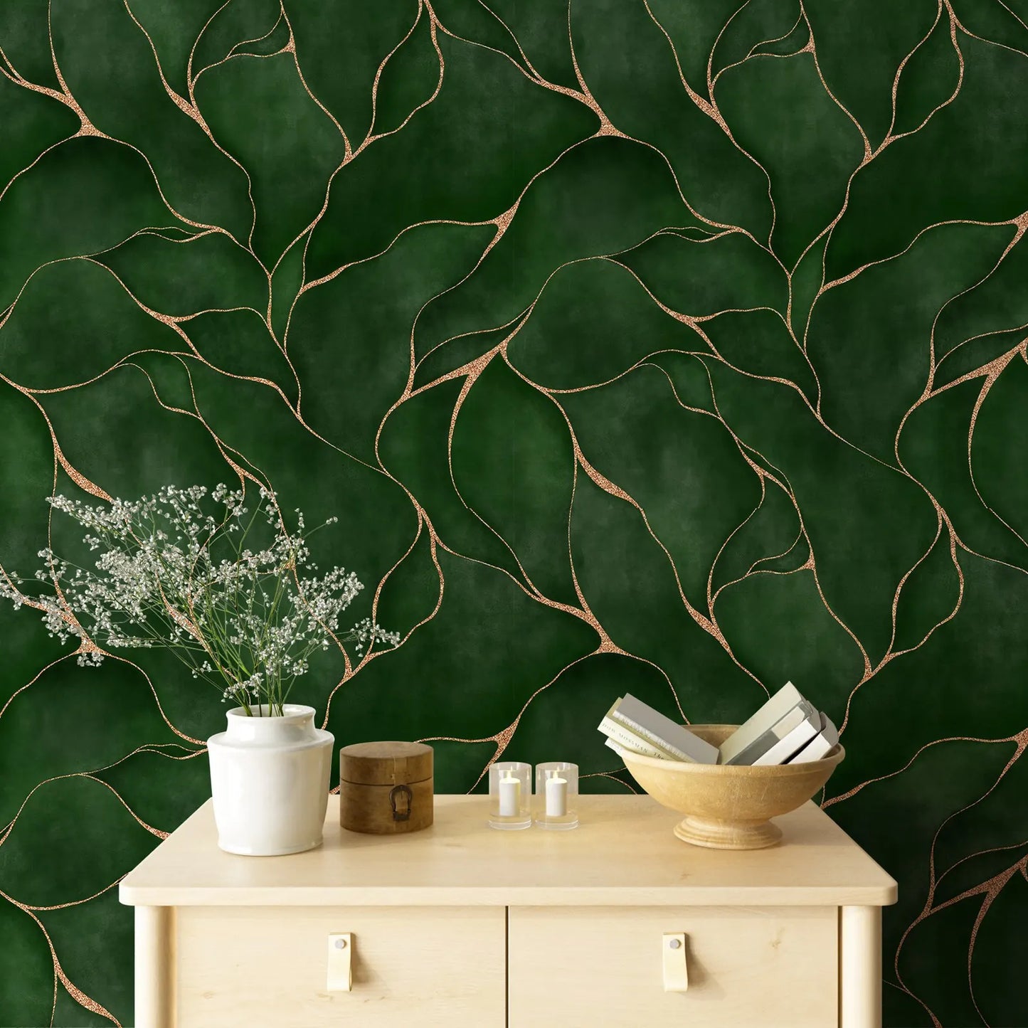 Lustrous Ramage Wallpaper - Dark Green