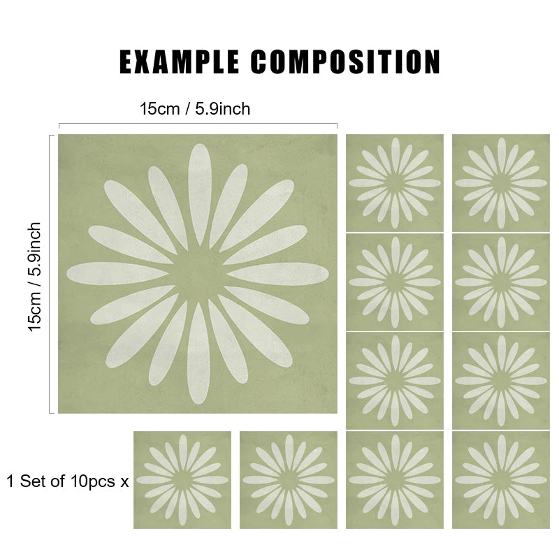 Desert Rose Tile Decals - Light Green