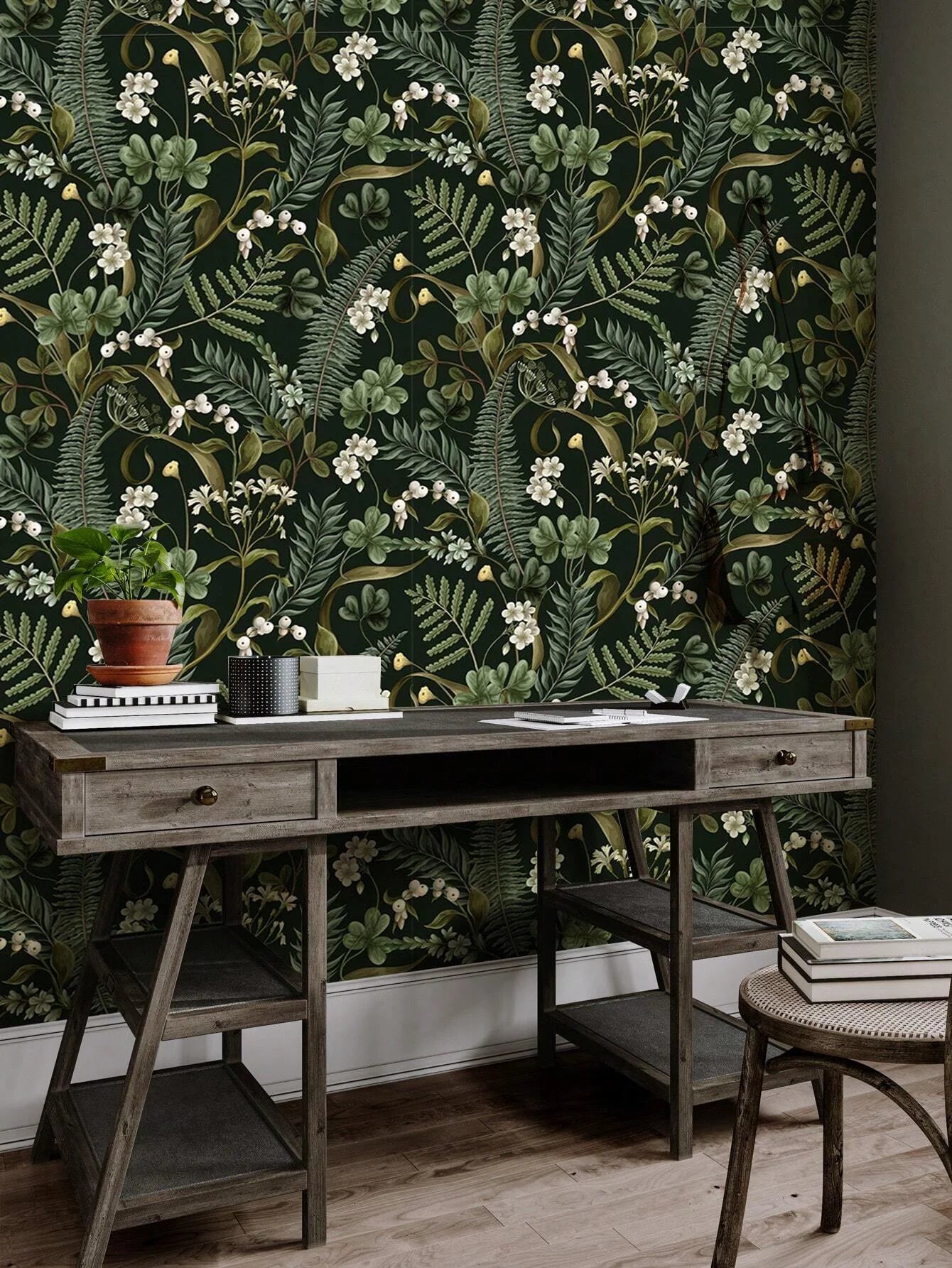 English Country Fern Wallpaper - Dark Green