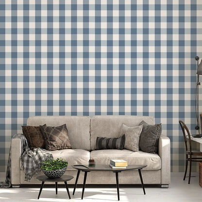 French Country Plaid Wallpaper - Blue