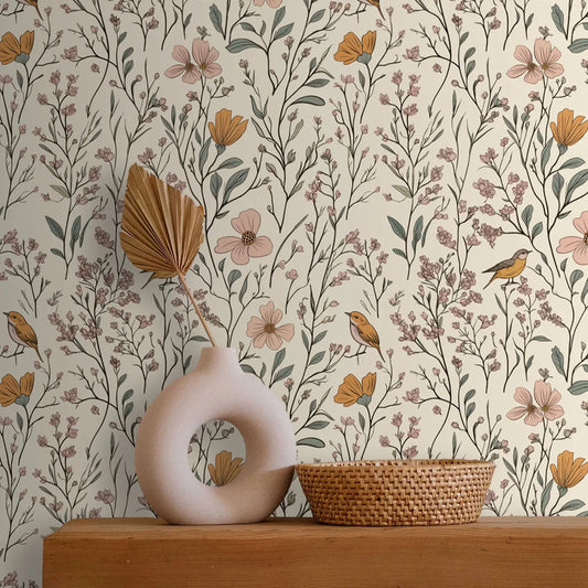 English Country Garden Poppy Wallpaper - Terracotta