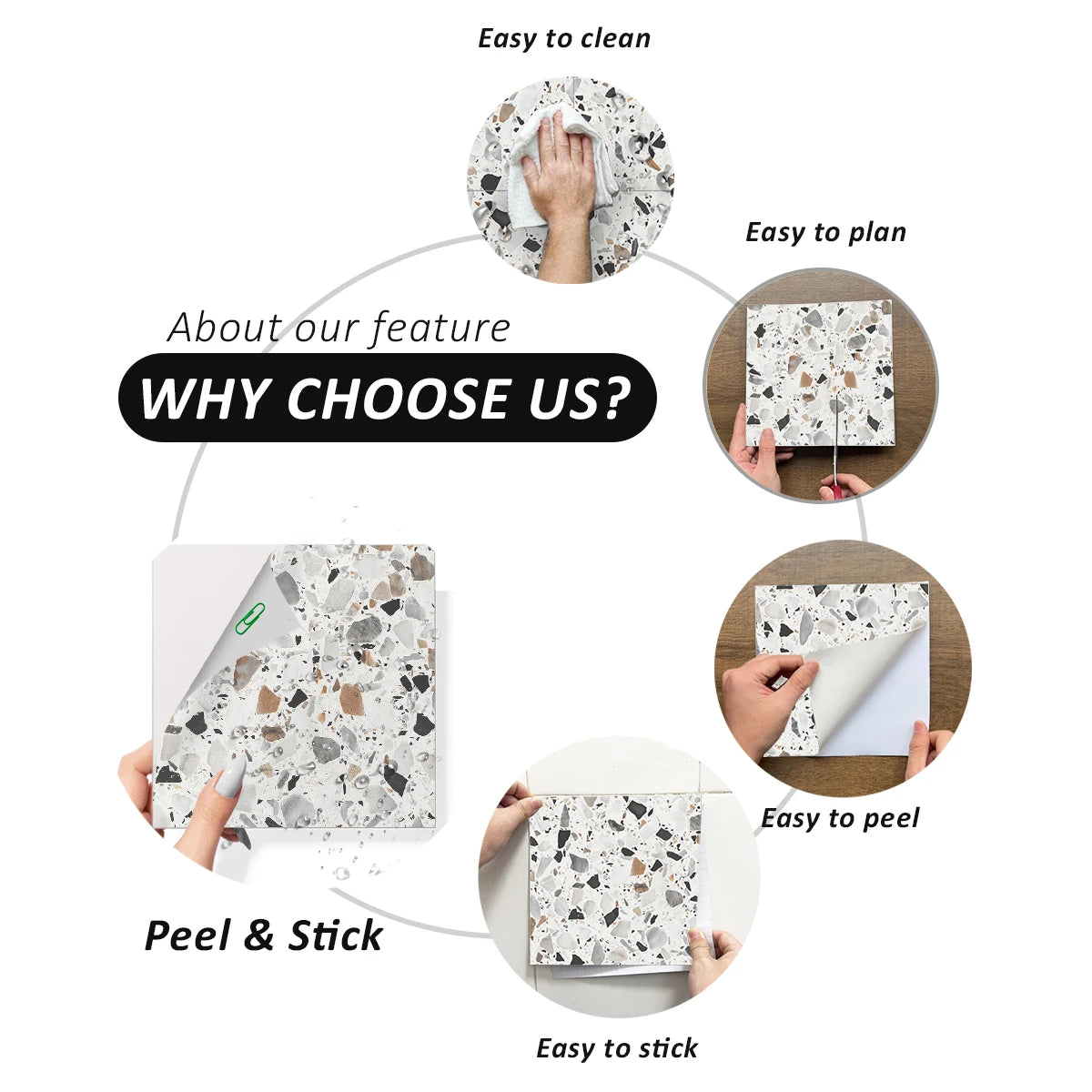 Terrazzo Luxe Tile Decals - Light Terracotta