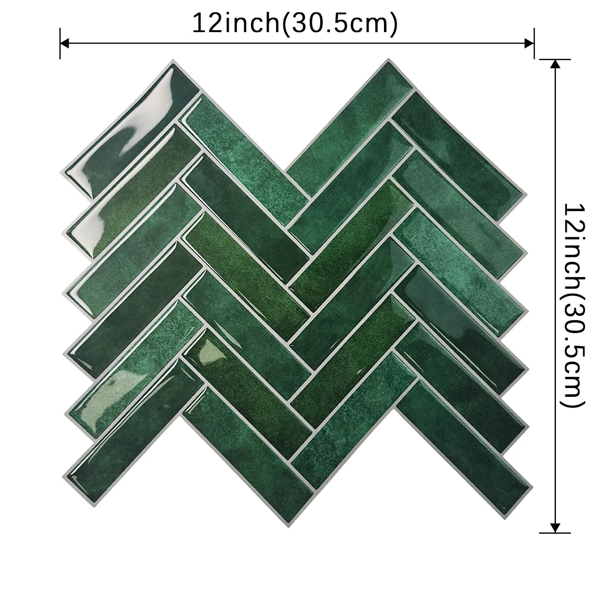 Serenity Herringbone Short 3D Tile Decals - Dark Green
