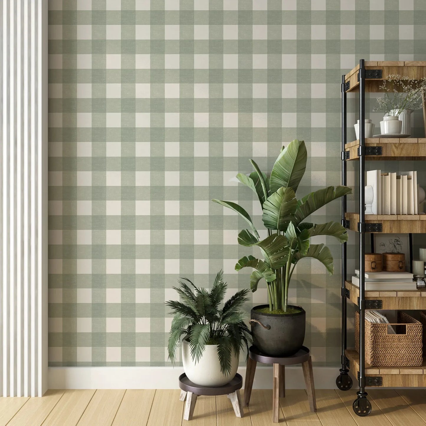 French Country Plaid Wallpaper - Green