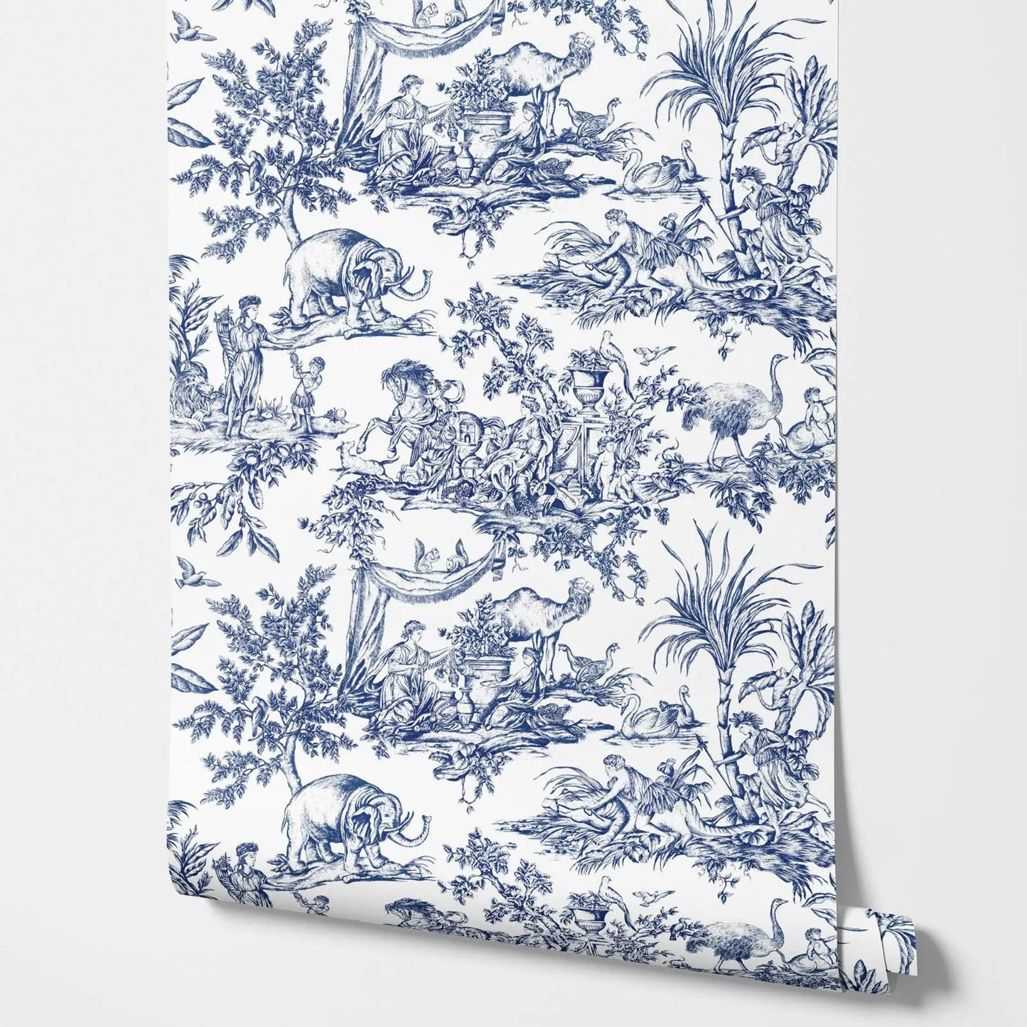 French Country Toile Wallpaper - Blue