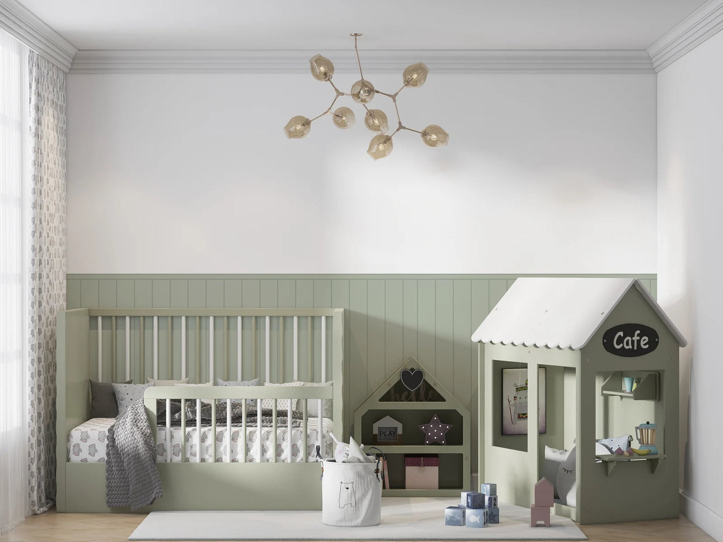 SageWood Shiplap Narrow Panel Wallpaper - Light Green