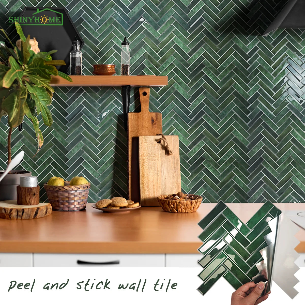 Serenity Herringbone Short 3D Tile Decals - Dark Green
