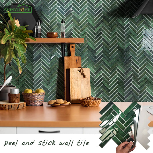Serenity Herringbone Short 3D Tile Decals - Dark Green