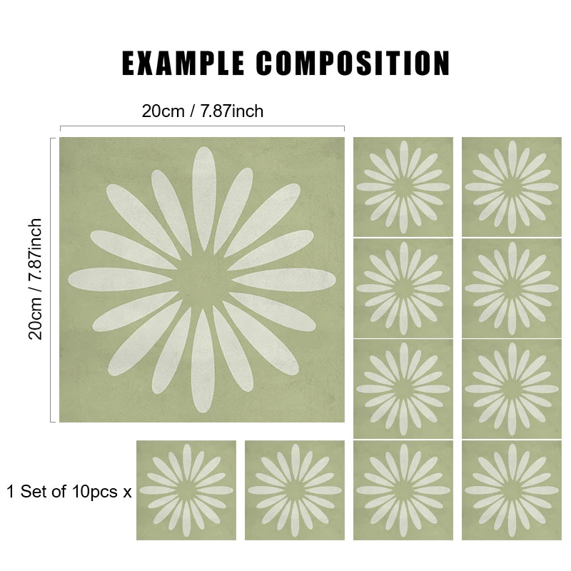 Desert Rose Tile Decals - Light Green