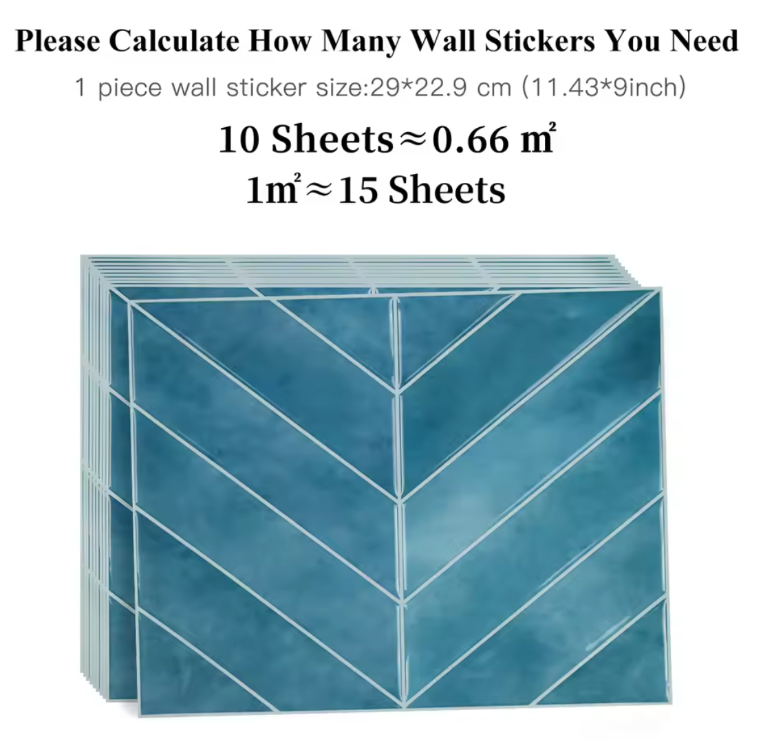 Serenity Chevron Long 3D Tile Decals - Blue