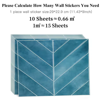 Serenity Chevron Long 3D Tile Decals - Blue