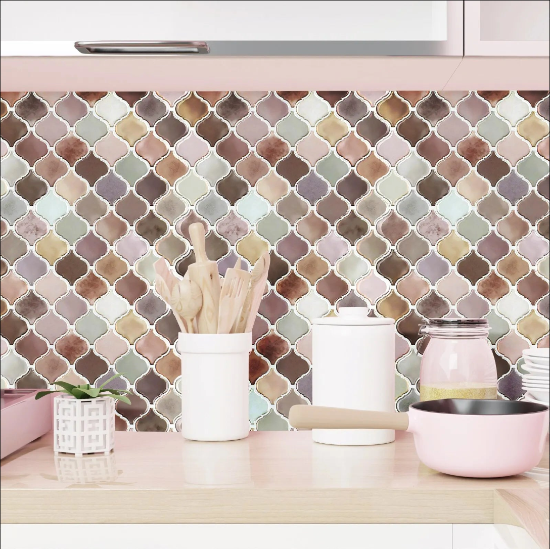 Seaside Harmony Lantern Mosaic Short 3D Tile - Light Pink