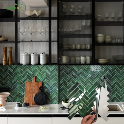 Serenity Herringbone Short 3D Tile Decals - Dark Green