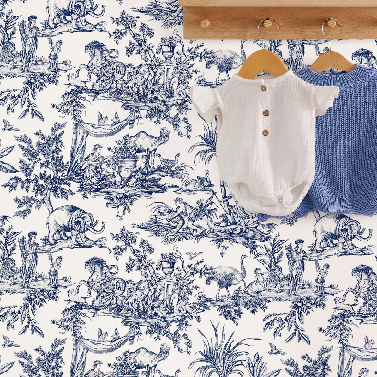 French Country Toile Wallpaper - Blue